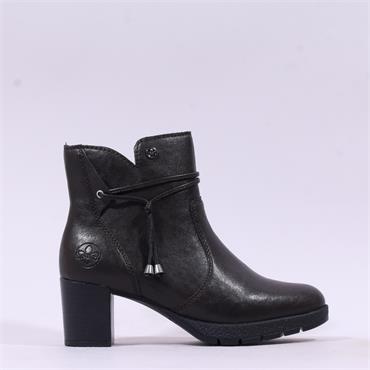 Rieker Strap Detail Block Heel Boot - Dark Brown
